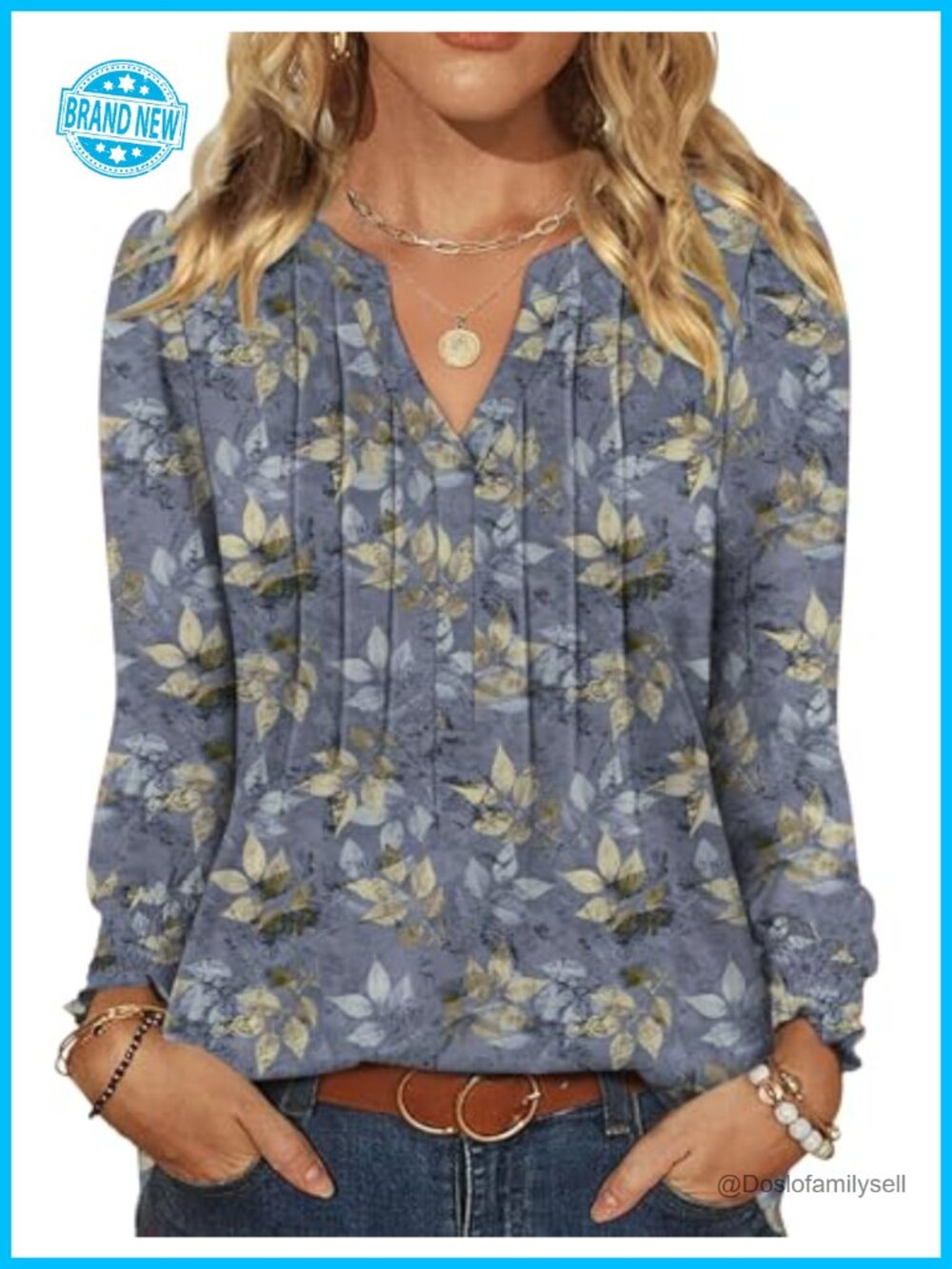 Womens Pleated Ruffle Long Sleeve Tunic Blouse V Neck Dressy Casual Work Top